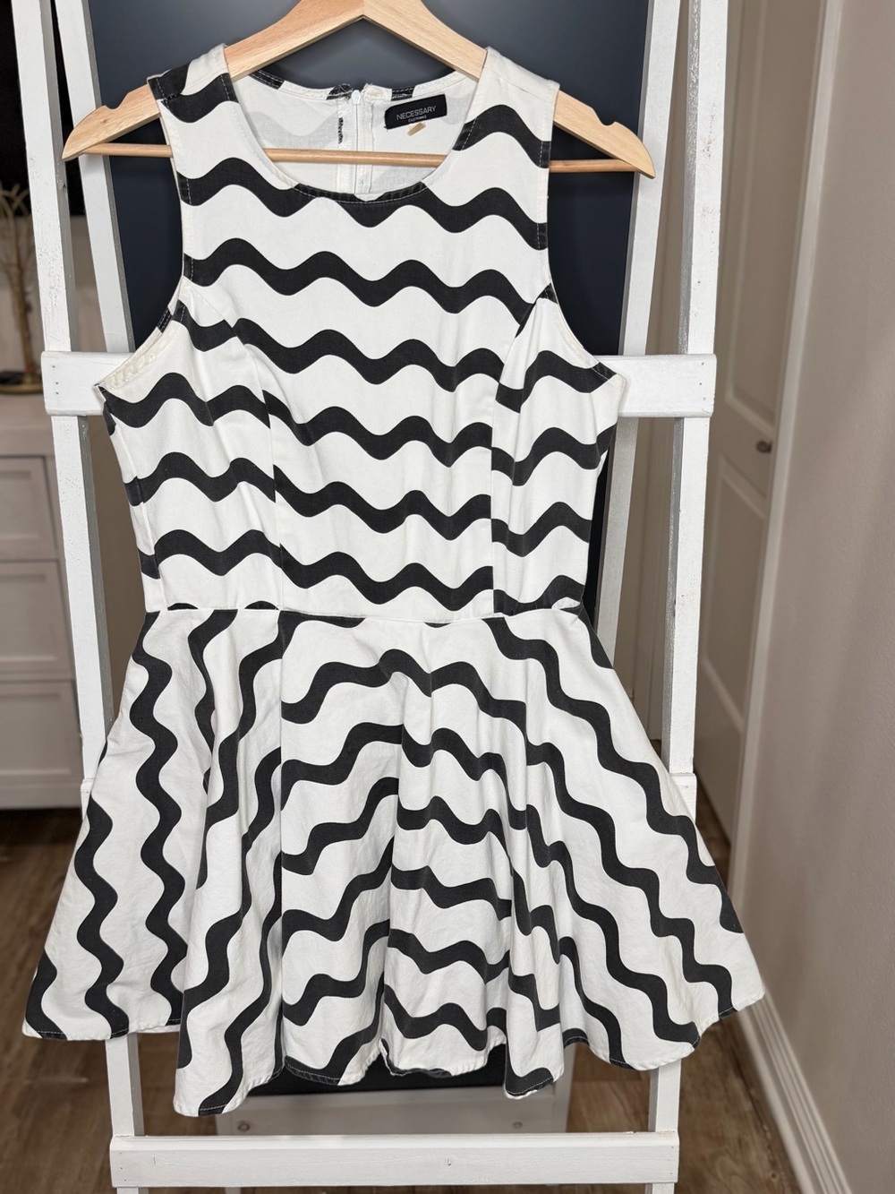 Speechless Black & White Wavy Stripe Fit-and-Flare Dress
